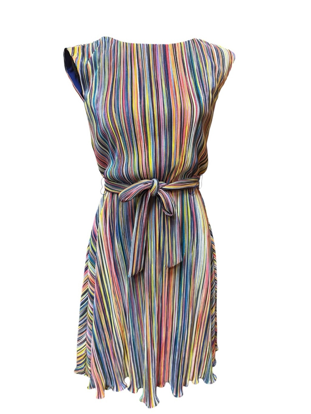 NWT DKNY Multicolor Striped Modern Midi Dress with Belt